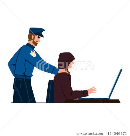 Policeman catching hacker performing cybercrime activity Policeman catching hacker performing cybercrime activity 134046571