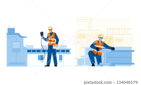 Engineers performing quality control and industrial measurement tasks Engineers performing quality control and industrial measurement tasks 134046579