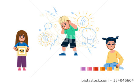 Children experiencing autism spectrum disorder challenges and different behaviors 134046604