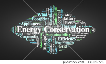 Energy Conservation Word Cloud. Core Concepts On Efficiency, Sustainability, And Resource Use Energy Conservation Word Cloud. Core Concepts On Efficiency, Sustainability, And Resource Use 134046726