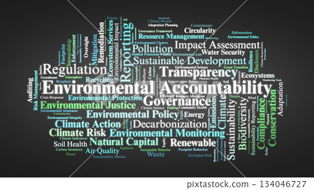 Environmental Accountability Word Cloud. Core Terms On Global Stewardship And Sustainability 134046727