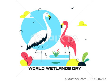 World Wetlands Day Vector Illustration on 2 February Featuring Stork Animals and Garden Background In Holiday Celebration Flat Cartoon Design World Wetlands Day Vector Illustration on 2 February Featuring Stork Animals and Garden Background In Holiday Celebration Flat Cartoon Design 134046764