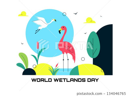 World Wetlands Day Vector Illustration on 2 February Featuring Stork Animals and Garden Background In Holiday Celebration Flat Cartoon Design World Wetlands Day Vector Illustration on 2 February Featuring Stork Animals and Garden Background In Holiday Celebration Flat Cartoon Design 134046765