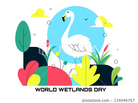 World Wetlands Day Vector Illustration on 2 February Featuring Stork Animals and Garden Background In Holiday Celebration Flat Cartoon Design World Wetlands Day Vector Illustration on 2 February Featuring Stork Animals and Garden Background In Holiday Celebration Flat Cartoon Design 134046767