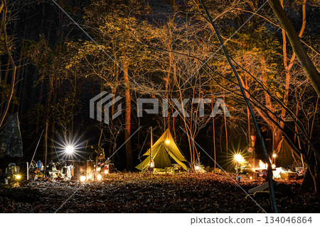 Group camping under military tents Group camping under military tents 134046864