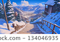 Winter rural stone staircase landscape, anime style 134046935
