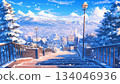 Winter residential area stone staircase scenery, anime style 134046936