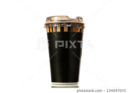 A black cup with a lid on top of it 134047035