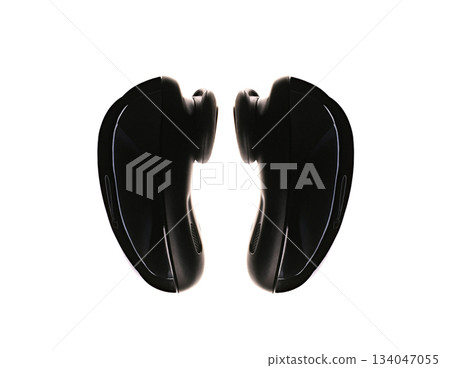 Two earbuds are shown in profile, one on the left and one on the right Two earbuds are shown in profile, one on the left and one on the right 134047055