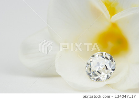 A white flower with a diamond on top of it 134047117