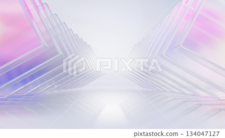 Hologram 3d glass tunnel perspective. Pastel hall with transparent triangle arrows and rainbow gradient. Abstract futuristic white corridor of geometric lines in pink and blue colors. 3D illustration Hologram 3d glass tunnel perspective. Pastel hall with transparent triangle arrows and rainbow gradient. Abstract futuristic white corridor of geometric lines in pink and blue colors. 3D illustration 134047127