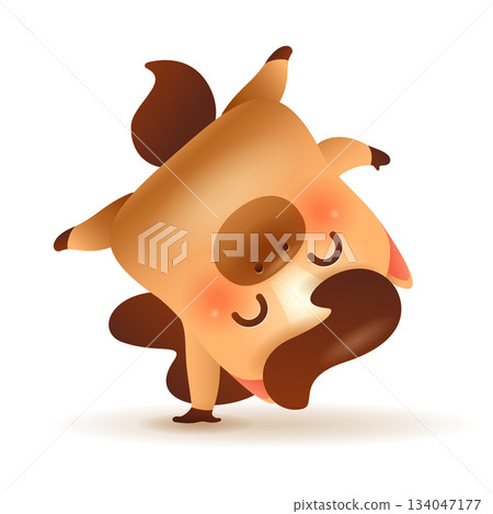 Cute Little Cartoon Horse. One Arm Standing. 134047177