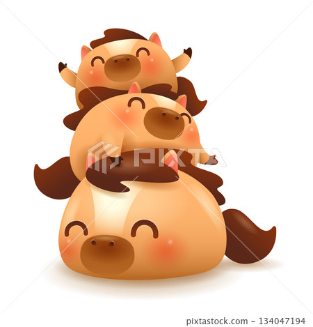 Horse pile. Three Cute Little Cartoon Horse 134047194