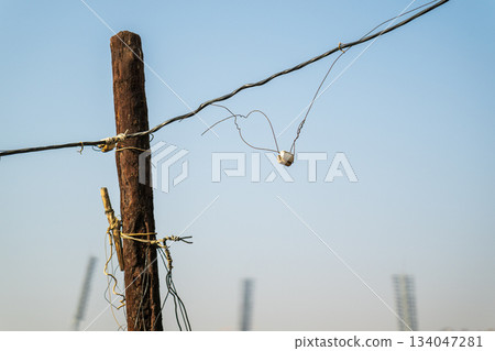 old wooden power pole old wooden power pole 134047281