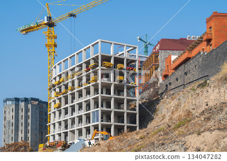 Yerevan Armenia 10.25.2025. A construction site with a large building under construction 134047282