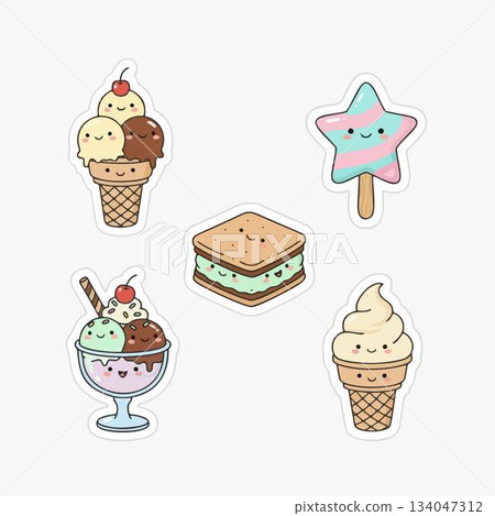 set of ice cream cartoon icons in cartoon style 134047312