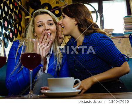 Two women gossiping in pub 134047630