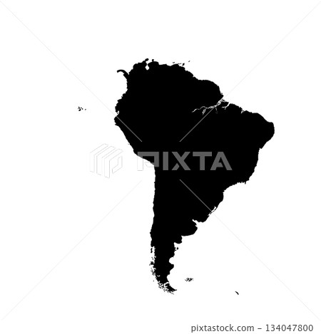 Map of South America, sign silhouette. World Map Globe. Vector Illustration isolated on white background. Latin American continent. Map of South America, sign silhouette. World Map Globe. Vector Illustration isolated on white background. Latin American continent. 134047800