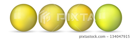 Set with glass colorful balls. Glossy realistic ball, 3D abstract vector illustration highlighted on a white background. Big metal bubble with shadow 134047915
