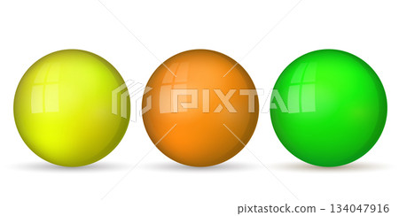 Set with glass colorful balls. Glossy realistic ball, 3D abstract vector illustration highlighted on a white background. Big metal bubble with shadow 134047916