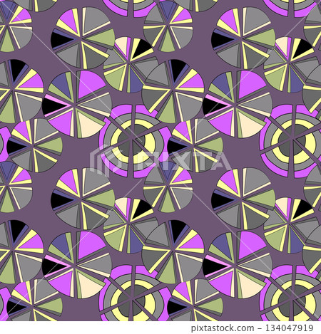 Seamless pattern with geometric aboriginal ornament. Ethnic tribal rounded color background. Afican, australian motiph. Dots painting. Vector illustration, template design for cloth, card, fabric 134047919