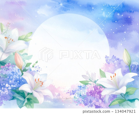 帶有水彩效果的百合花圓形邊框(AI生成圖像) 帶有水彩效果的百合花圓形邊框(AI生成圖像) 134047921