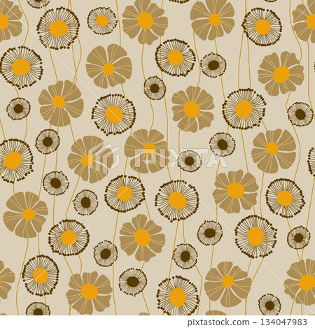 Seamless floral pattern based on traditional folk art ornaments. Colorful flowers on color background. Scandinavian style. Sweden nordic style. Vector illustration. Simple minimalistic pattern Seamless floral pattern based on traditional folk art ornaments. Colorful flowers on color background. Scandinavian style. Sweden nordic style. Vector illustration. Simple minimalistic pattern 134047983