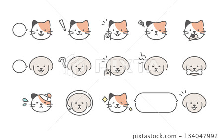 簡單的狗和三花貓面部表情圖示集 134047992