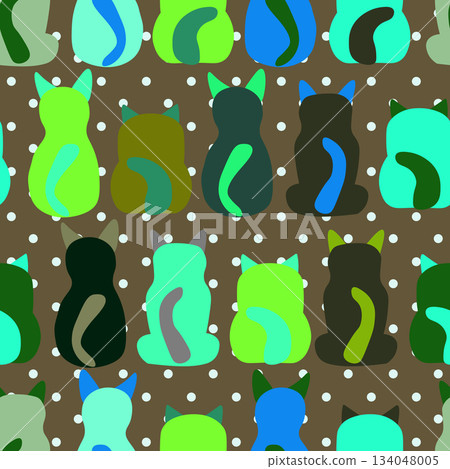 Seamless pattern with cute kitten print. Different scandy cats on color background. Scandinavian style illustration for kids. Vector illustration for fabric, textile, wallpaper, home clothing, pajama Seamless pattern with cute kitten print. Different scandy cats on color background. Scandinavian style illustration for kids. Vector illustration for fabric, textile, wallpaper, home clothing, pajama 134048005