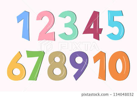 Set of colorful numbers. Vector illustration. Template elements for greeting card, web design. Mathematics educational children game Set of colorful numbers. Vector illustration. Template elements for greeting card, web design. Mathematics educational children game 134048032