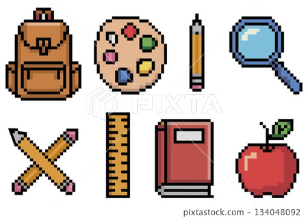 School Supplies Pixel Vector Icons School Supplies Pixel Vector Icons 134048092