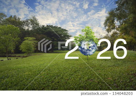 Happy new year 2026 ecological cover, Save the earth concept, Elements of this image furnished by NASA 134048203
