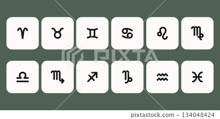 Zodiac horoscope. Twelve astrological icon symbols set. Stylized star signs esoteric. Simple line vector illustration Zodiac horoscope. Twelve astrological icon symbols set. Stylized star signs esoteric. Simple line vector illustration 134048424