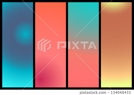Metalic gradient collection with shiny rainbow hologram. Holographic foil texture, green, blue, yellow, pink gradation. Vector set for frame, ribbon, border, other design 134048433