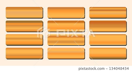 Metallic gradient collection with shiny rainbow hologram. Holographic foil texture, golden, yellow gradation. Vector set for frame, ribbon, border, other design 134048434