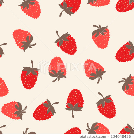 Seamless pattern with strawberry on color background. Natural delicious fresh ripe tasty fruit. Vector illustration for print, fabric, textile, banner, other design. Food concept Seamless pattern with strawberry on color background. Natural delicious fresh ripe tasty fruit. Vector illustration for print, fabric, textile, banner, other design. Food concept 134048436