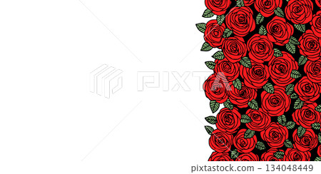 Summer background with roses flowers. Nature concept design. Modern floral composition. Vector illustration for poster, invitation, greeting card. Botanical style roses frame. Copy space 134048449