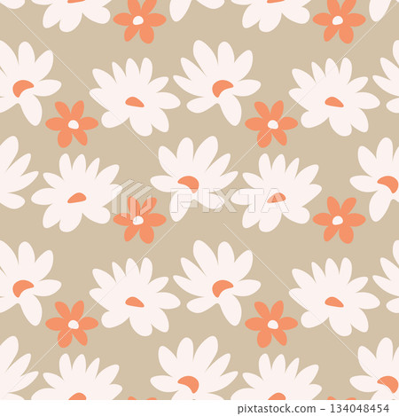 Seamless blooming floral pattern based on hand drawn art ornaments. Colorful flowers on color background. Vector illustration. Simple minimalistic pattern for fabric, textile Seamless blooming floral pattern based on hand drawn art ornaments. Colorful flowers on color background. Vector illustration. Simple minimalistic pattern for fabric, textile 134048454
