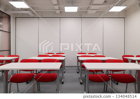 Dedicated zone equipped with flexible window coverings and sound barriers for concentrated study sessions 134048514