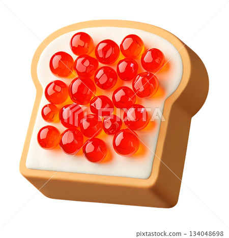 Delicious 3d cartoon toast with spoonful of shiny red salmon caviar  134048698