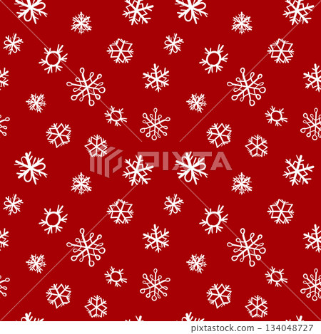 Winter seamless pattern with white snowflakes on color background. Vector illustration for fabric, textile wallpaper, posters, gift wrapping paper. Christmas vector illustration. Falling snow 134048727