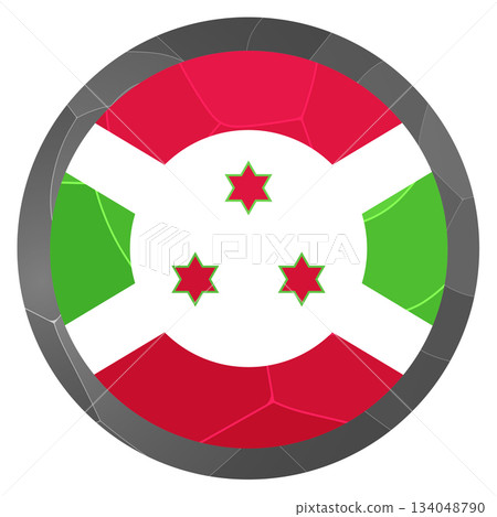 Round icon with flag of Burundi. Glass light ball, sticker, sphere. National symbol. Glossy realistic ball, 3D abstract vector illustration. Template big bubble 134048790