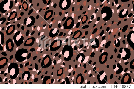Abstract modern leopard seamless pattern. Animals trendy background. Beige and black decorative vector stock illustration for print, card, postcard, fabric, textile. Modern ornament of stylized skin 134048827