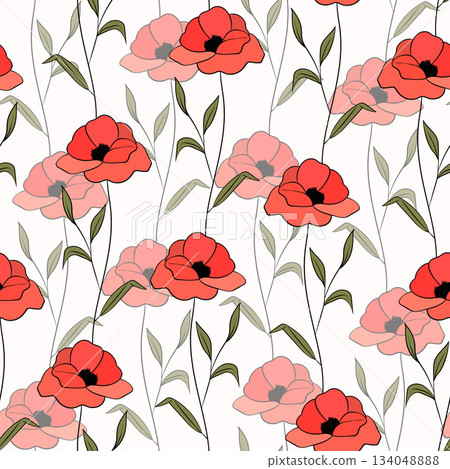 Spring colorful vector illustration with color roses. Cartoon style. Design for fabric, textile, paper. Holiday print for Easter, Birthday, 8 march. Flowers with leaves Spring colorful vector illustration with color roses. Cartoon style. Design for fabric, textile, paper. Holiday print for Easter, Birthday, 8 march. Flowers with leaves 134048888