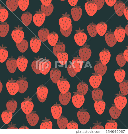 Seamless pattern with strawberry on color background. Natural delicious fresh ripe tasty fruit. Vector illustration for print, fabric, textile, banner, other design. Food concept. Seamless pattern with strawberry on color background. Natural delicious fresh ripe tasty fruit. Vector illustration for print, fabric, textile, banner, other design. Food concept. 134049067