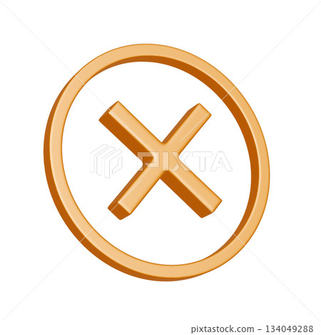 Slanted yellow circular eraser icon. Rich textured 3D illustration 134049288