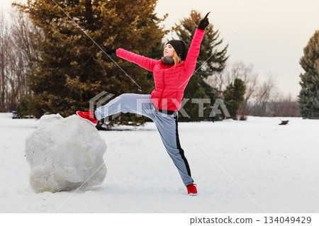 Woman wearing sportswear during winter 134049429