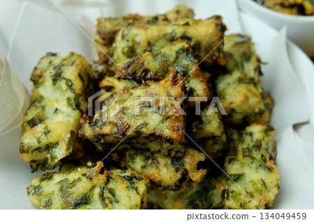 Thai Chive Cakes and Dipping Sauce 134049459
