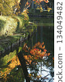 秋天的葉子反映在池塘里 134049482