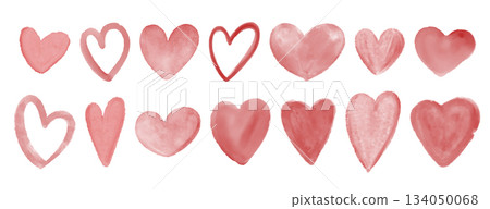Set of watercolor red hearts Set of watercolor red hearts 134050068